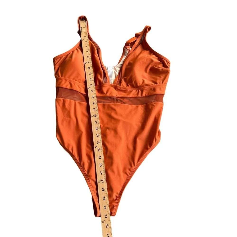 Cupshe Swimsuit Womens 3X Orange Mesh Panel One Piece Adjustable Strap NWT